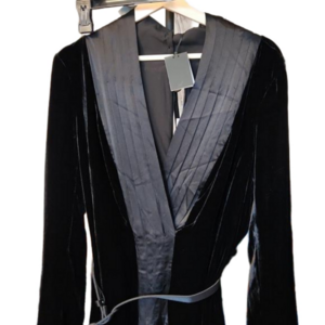 Per Se by Carlisle black velvet long sleeve midi dress with silk pleated neck 14